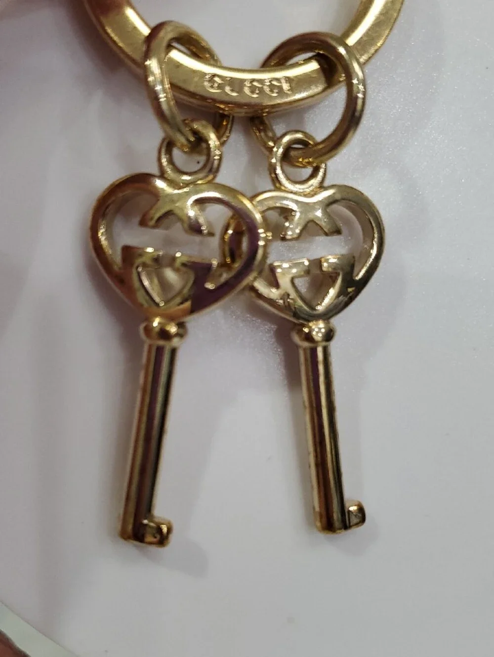 🇮🇹RARE Gucci Gold Tone Double Heart Key Charm Keyring💛